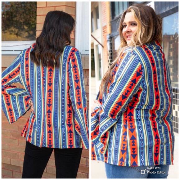 L&B Aztec Bell Sleeve Blazer-Small - Picture 2 of 6